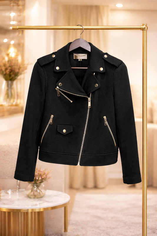 MK Black Cropped Biker Jacket